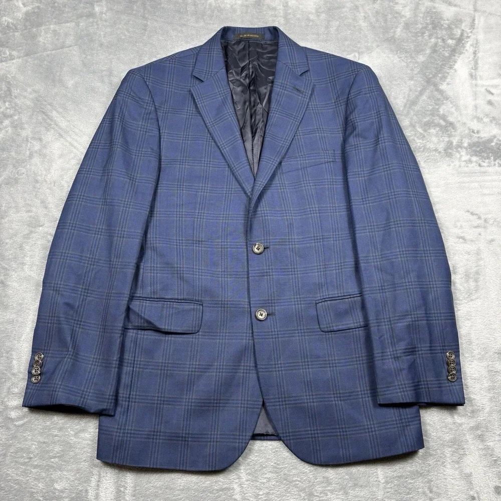 Jos A Bank Reserve 40R Blue Windowpane Silk Wool Sport Coat Blazer Chelsea